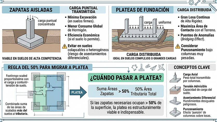 Infografía Comparativa Zapatas vs Plateas
